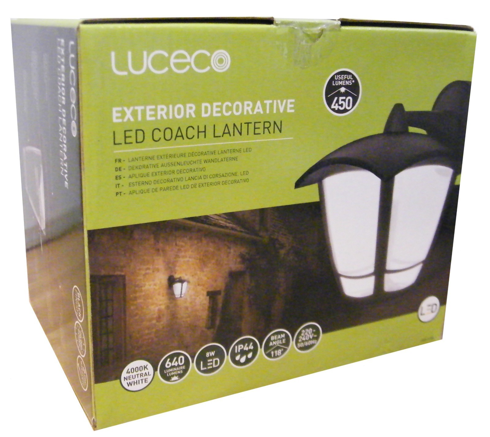 LUCECO Exterior LED Down Coach Lantern Wall Light Coastal 8W Black 4000k/240v