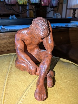 Stunning Red Clay/Terra Cotta,  Art Sculpture of a Man Signed By Artist