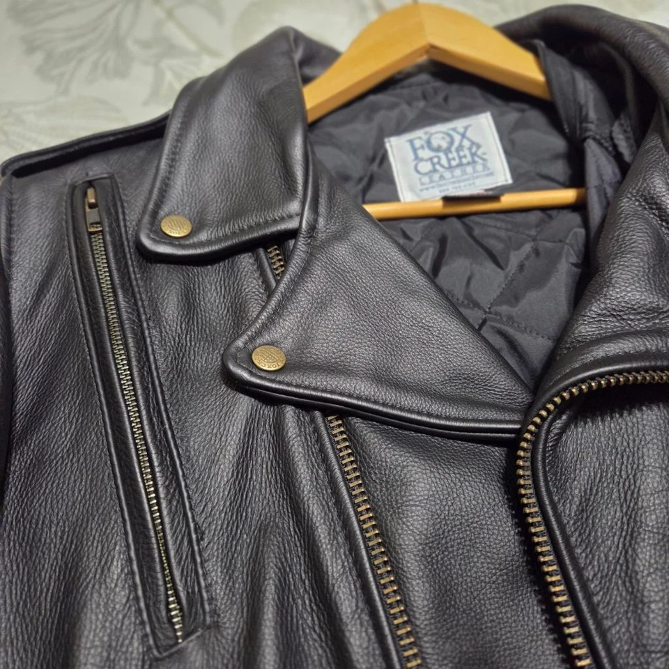 Chaqueta de cuero para motocicleta Fox Creek con forro acolchado con cremallera para hombre talla 46 Foto 2 de 4