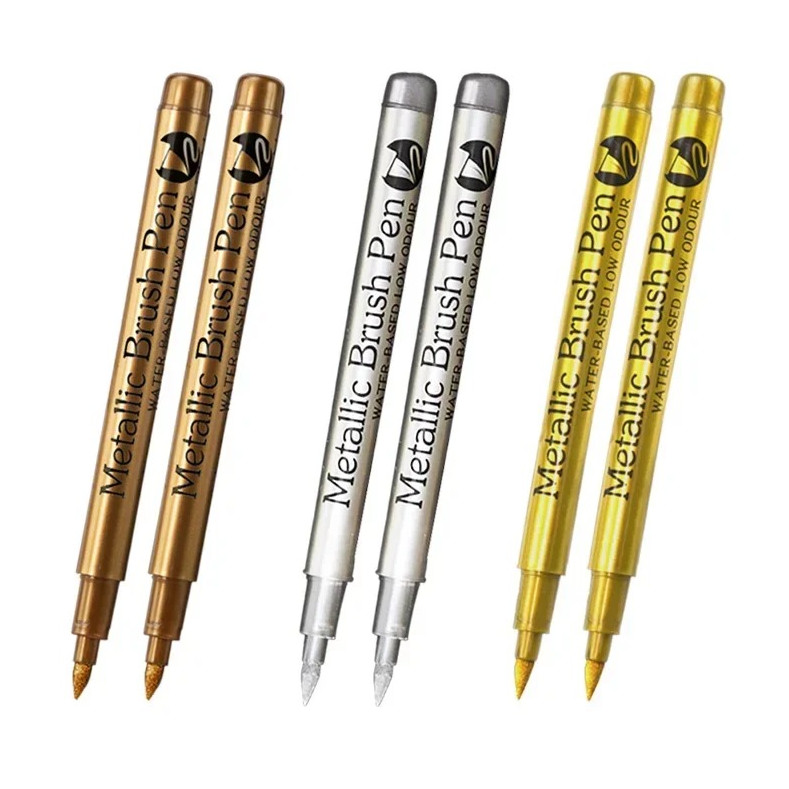 6pcs Metallic Brush Paint Marker Set &ndash; Gold & Silver Permanent Art Pens