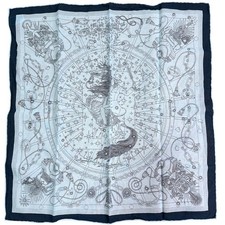 Sciarpa bandana HERMES Carre 45 C'EST LA FETE cotone 100% blu senza scatola usata rara JP