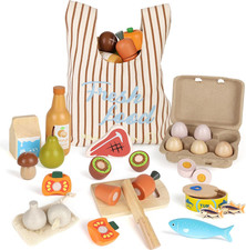 Wooden Play Food Set for Kids Kitchen with Cutting Fruit Vegetables Toy Gift