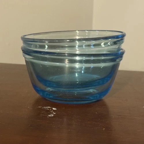 Vintage Anchor Hocking Ovenware Light Blue Glass Mixing Bowl 1QT set of 2