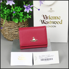 Vivienne Westwood Trifold Wallet Rose Red Gold Made in Italy Orb Logo From Japan