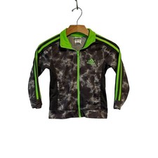 Adidas Track Jacket Boys Size 5 Full Zip Gray Neon Green Stripes Long Sleeve