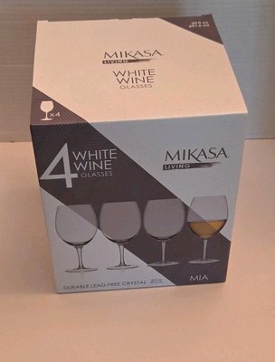 Mikasa Living White Wine Glasses Durable Lead-free Crystal 20oz Mia