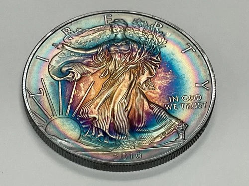 2010 American Silver Eagle 1oz MONSTER Bullseye 🎯 🌈 Toning Toned Toner Coin