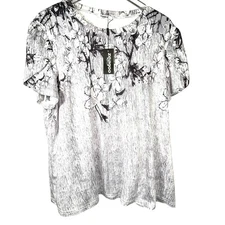 Zeagoo Tulip Sleeve Floral Tunic Crew Neck Short Sleeve Black White Grey NEW