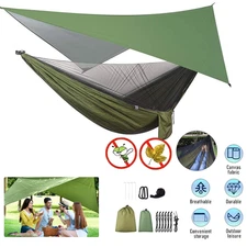 Camping Hammock with Mosquito Net Tent Double Hanging Bed Swing Chair Rain Fly
