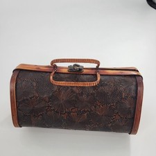 Vintage Bamboo Barrel Handbag Floral Carved Clasp Closure