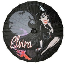 Kreepsville 666 Fabric Shade Parasol Bamboo Handle 32" Wide Elvira MOTD