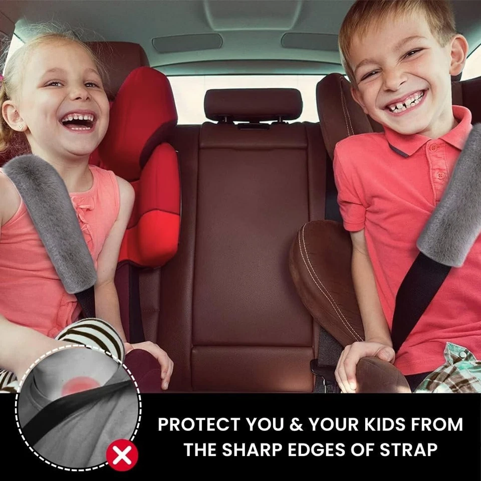 Paquete de 2 fundas de cinturón de seguridad de piel de oveja de lana merino genuina - almohadilla suave para el hombro, cuello... Foto 3 de 4