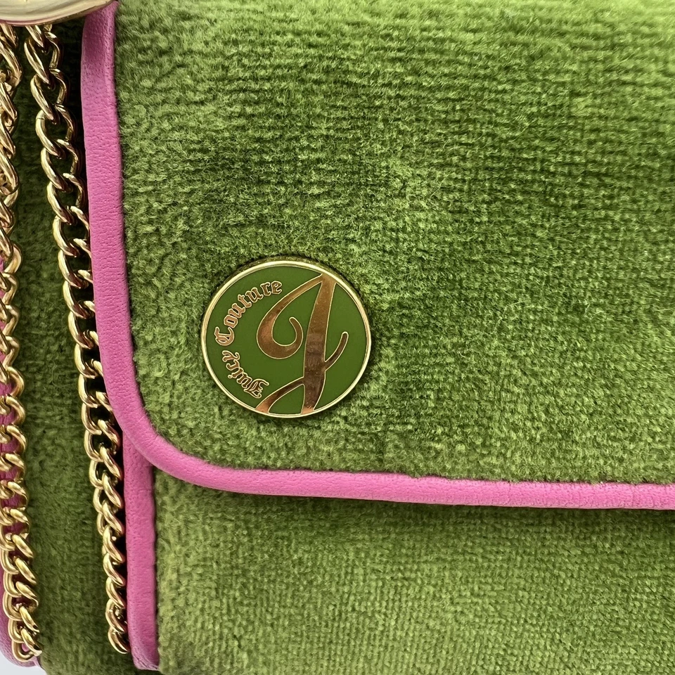 Винтажный Juicy Couture бумажник кожи бархата розовый зеленый Y2k я люблю Juicy с ремнем - Изображение 4 из 4