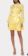 MILLY Nellie Lace Yellow  Blue Mini Belted Dress SZ 4