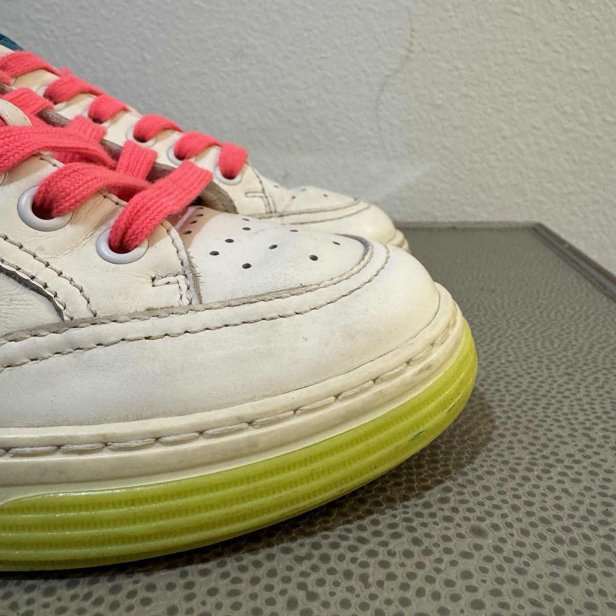 Chanel Womens White Neon Multi Leather Lace Up CC Logo Sneakers sz