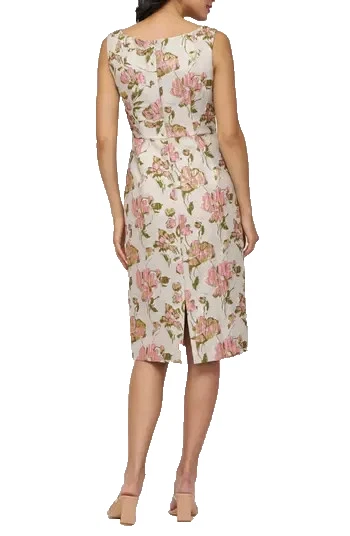 JS Collections Cream Pink Green Veda Bow Sheath Cocktail Dress Size 8 $248 - Image 3 of 4