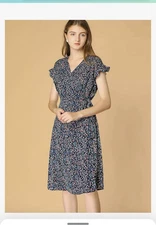 Floral Print V Neck Puff Sleeve Midi Dress