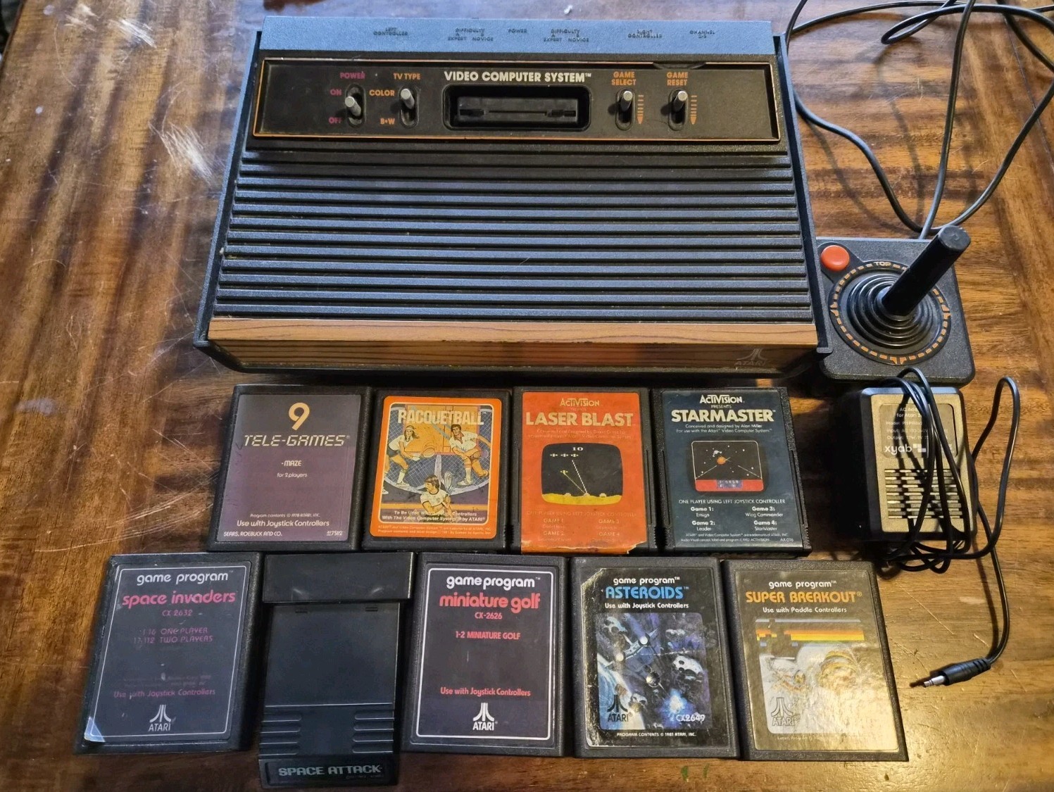 Atari 2600 4-Switch Console Bundle Untested As-Is w/ Games Joystick Power Cord