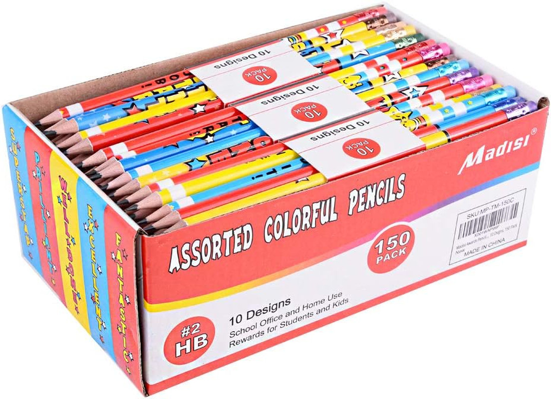 S, Incentive Pencils，#2 Hb, 10 Designs, 150 Pack， Pencil