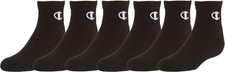 Champion Big Kids' 6-Pack Quarter Socks 7-9, - Black