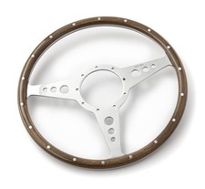 Steering Wheel 14" Flat Wood Rim Polished Spokes Holes by Moto-Lita Mk3
