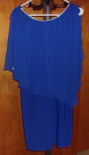"MSK" Dressy Dress w/ Faux Cape Electric Blue w/ Shiny Trim Size Large