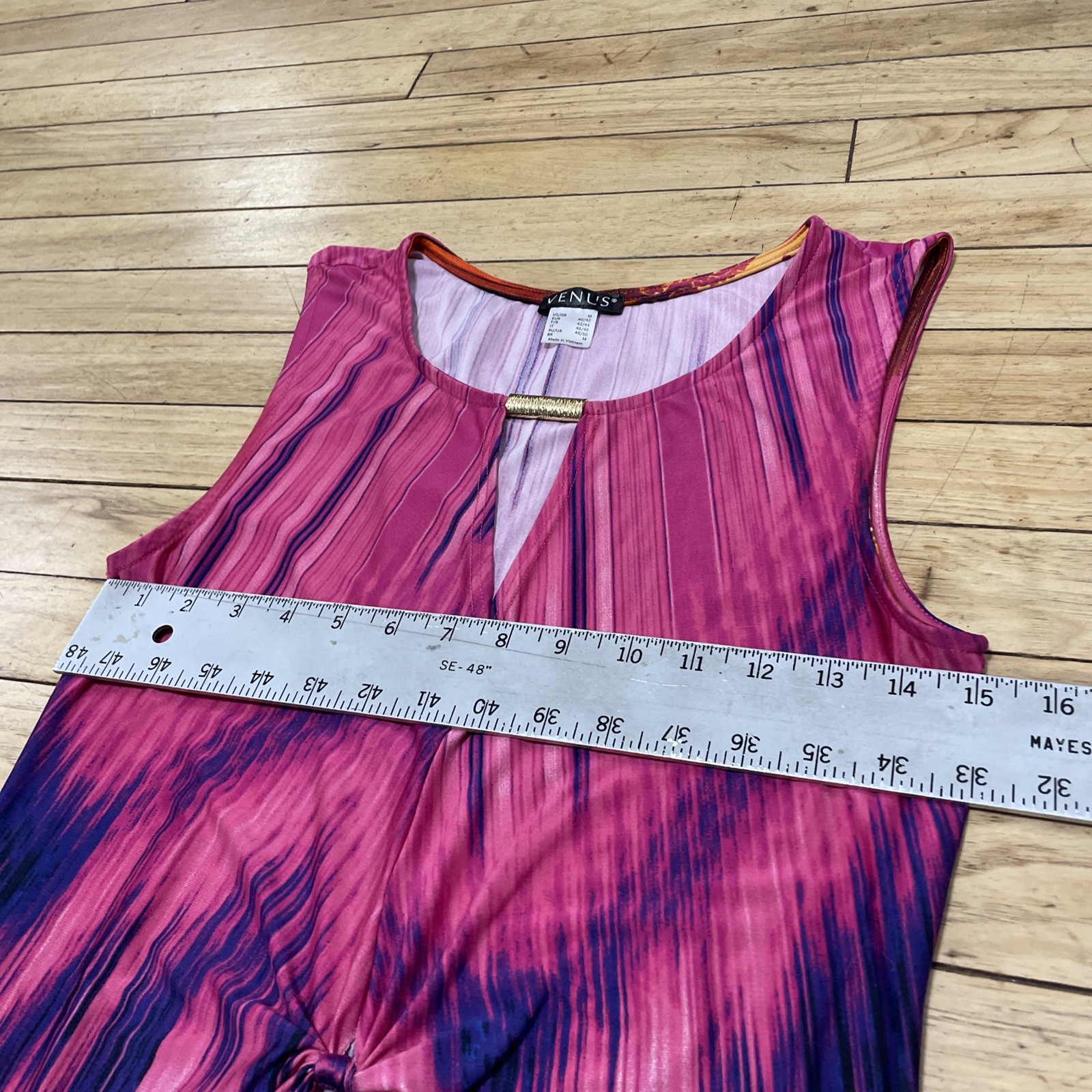 Venus Hi Low Top Woman M Pink Abstract Paisley Midi Gold Keyhole Sleeveless Boho