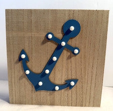 New Nautical Wood Light Blue Anchor With Lights Hanging Wall Decor Beach Ocean