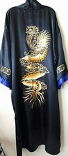 Embroidered Dragon Satin Robe Kimono L