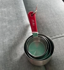 NWT BergHOFF Stainless Steel 4pc Measuring Cup Set Red Handle New