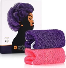 African Net Sponge, 2 Pieces Exfoliating Body Scrubber Bath Sponge Authentic