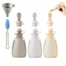 3 Pack Silicone Baby Food Pouches, Reusable Squeeze Pouches for with 3 Silico.