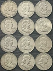 Roll of 12 Circulated 1950s-1960s Franklin Half Dollar 90% Silver Coins