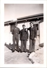 Vintage WWII Era Photo Three US Army Soldiers Military Uniforms Black  White