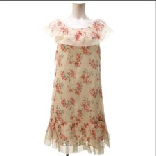 RED VALENTINO Frills chiffon A-line Floral Dress Women Size 40 Ivory red Genuine