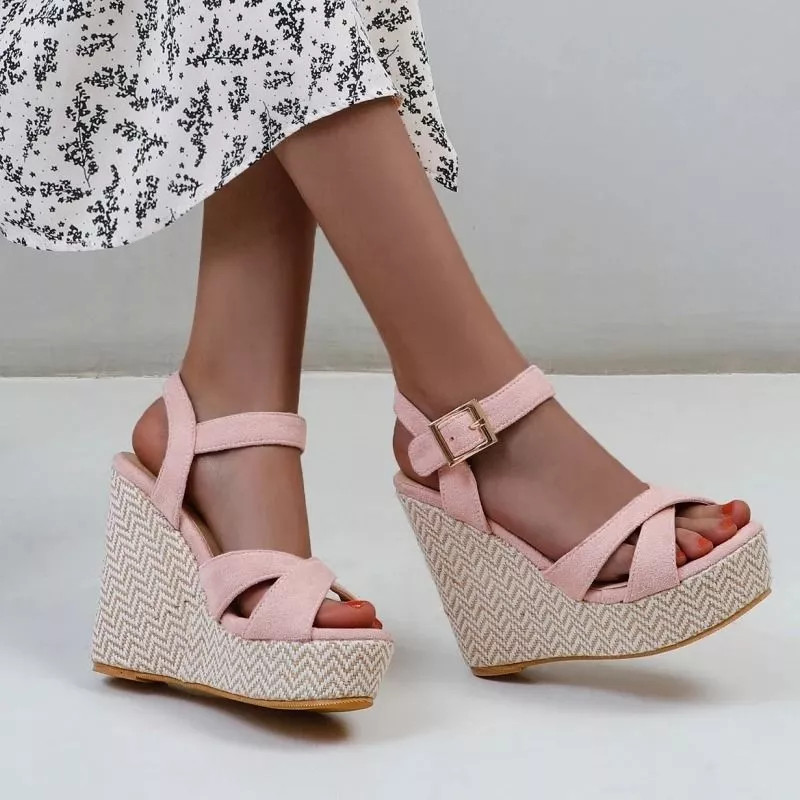 Sandalias De Plataforma De Cuerda Rosa Palo Cinturón Tacon 12,5 cm CF9X2B