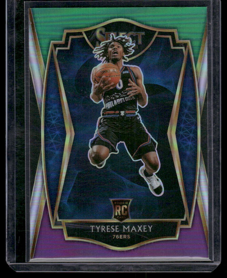 2020-21 Panini Select #174 Tyrese Maxey Green White Purple RC Philadelphia 76ers