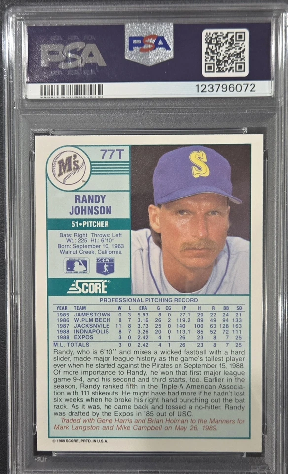 1989 PONTUAÇÃO NEGOCIADA # 77T NOVATO RANDY JOHNSON PSA 10 GEM MT PSA/DNA AUTOMÁTICO 10 - Imagem 2 de 2