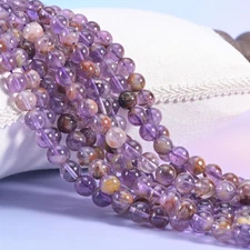 Super 7 Purple Phantom Smooth Round Beads 6mm 8mm 10mm 12mm 15.5 Inch Strand