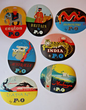 ORIGINAL 1950`s Vintage P&O Lines Luggage Labels "World travel labels, nos.