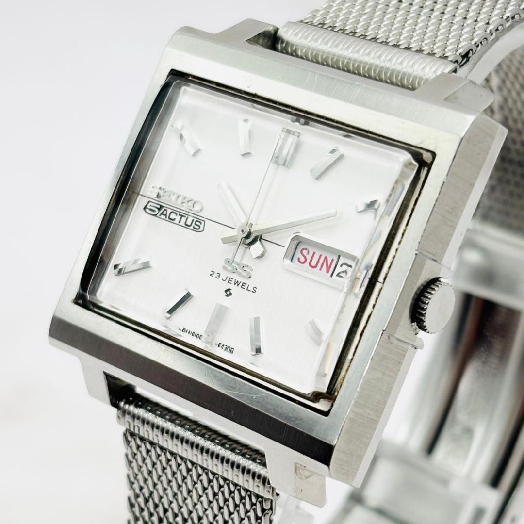 Mens White Automatic Watch wrist 5 Vintage 5440 SS 17cm 6106 Actus Seiko - vintagewatches.pk