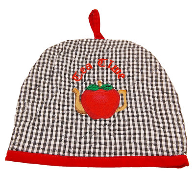 Vintage Handmade Apple Teapot Cover Warmer Cozy 13'' Quilted Gingham Embroidered
