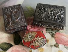 3 x Vintage Japanese Foreign Cast Metal Trinket Box Boxes Flowers Birds c1950