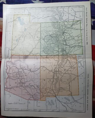 Antike 1909 Eisenbahn Streckenkarte Colorado Utah Arizona alle Zuglinien ~ 9 x 11 Zoll 