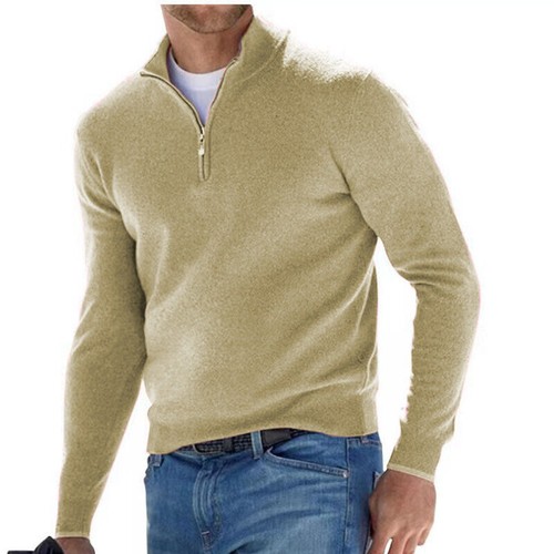 New long sleeved V-neck woolen zipper men's casual top polo shirt - Picture 5 of 33