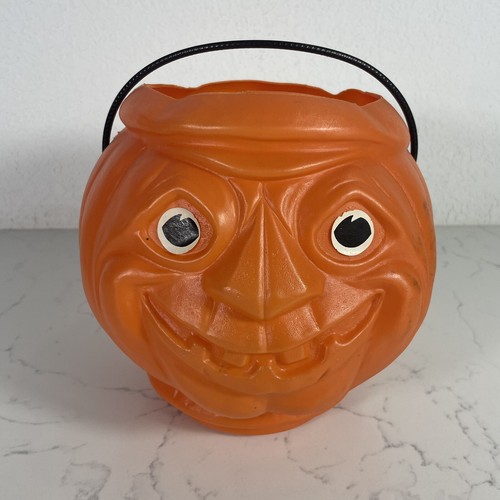 Vintage Halloween Kürbis Blasform Leckerli Eimer Eimer Vogelscheuche Playtoy Industries - Bild 2 von 9