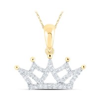 10K Gelbgold Rundschliff Diamant Damen KöNigin Krone AnhäNger 1/6 Ct.