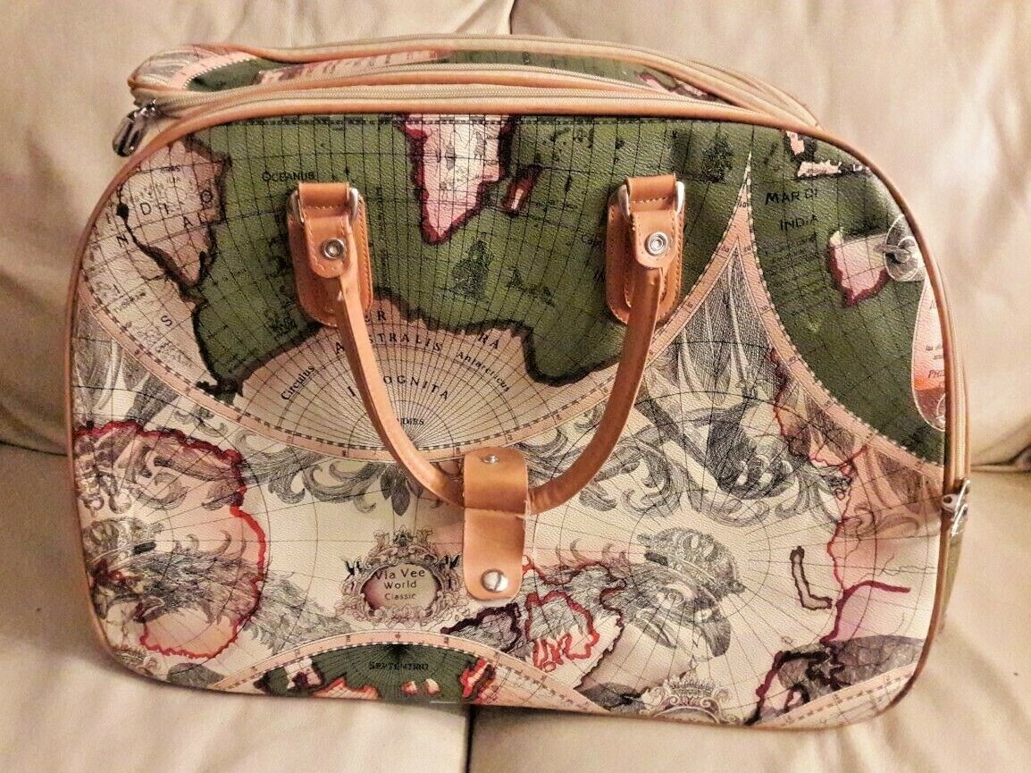 Via Vee World Classic Map Print Rolling Luggage/Duffel Bag with