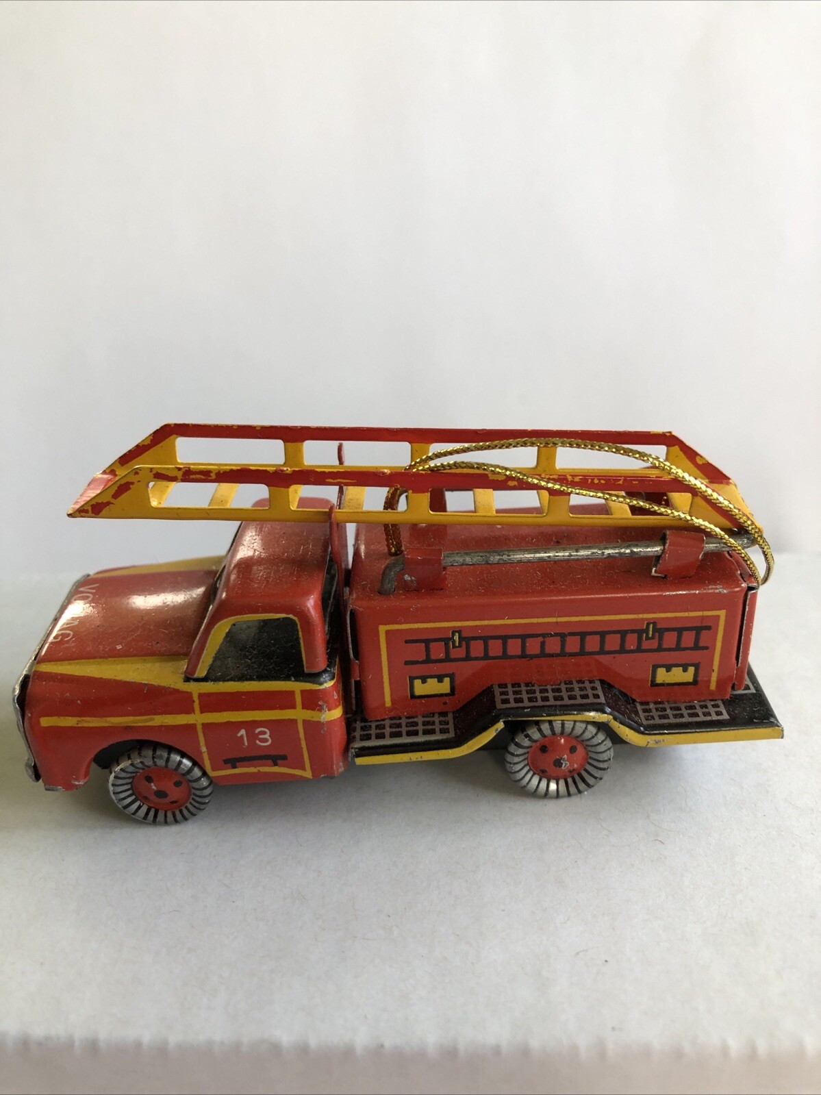 Vintage Vomag 13 ZZ Germany Christmas Ornament Tin Toy Fire Truck Fire Engine
