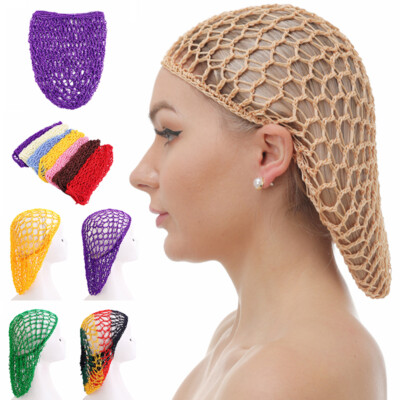Womens Ladies Soft Rayon Crochet Hairnet Wide Band Mesh Snood Hair Net Knit Hat#